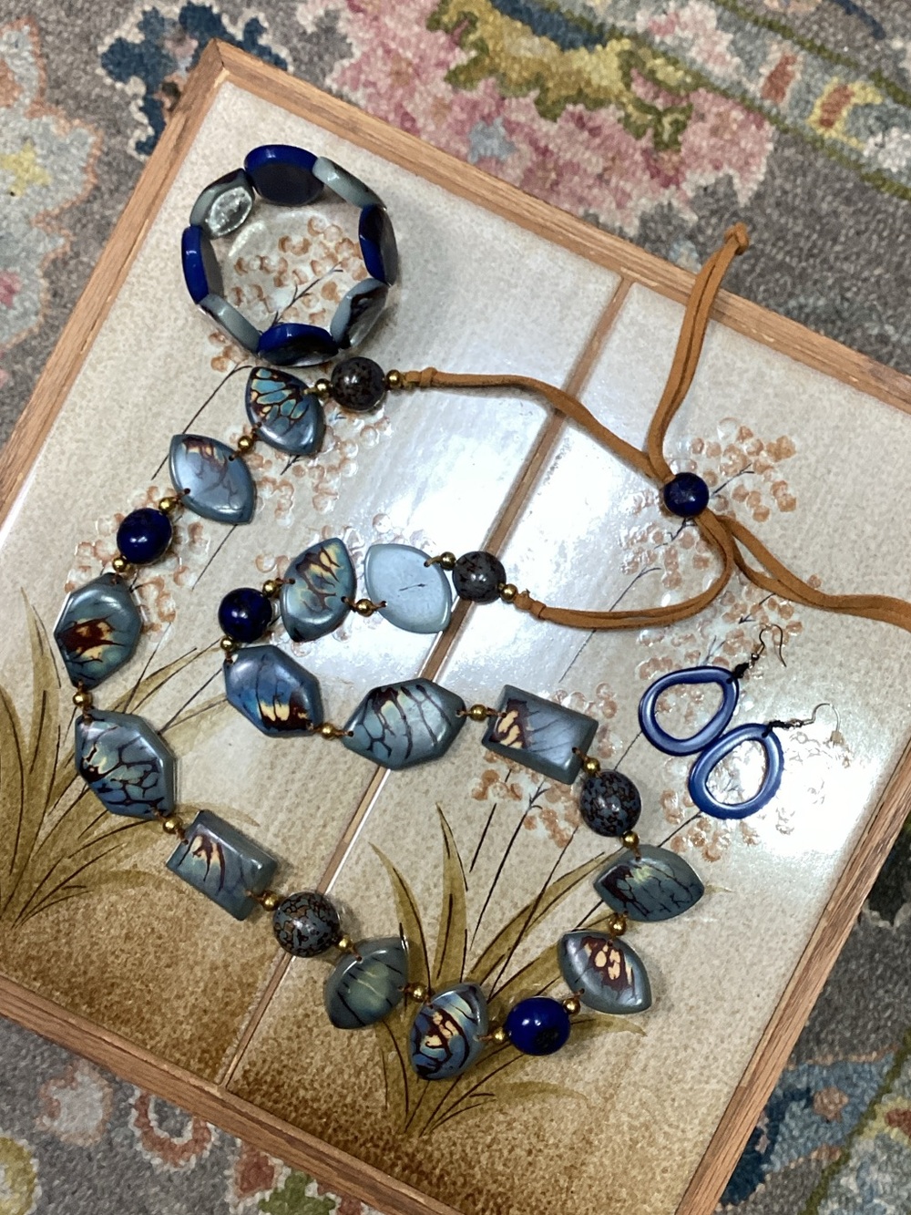 Blue and GoldStatement Beaded Necklace - Unbranded